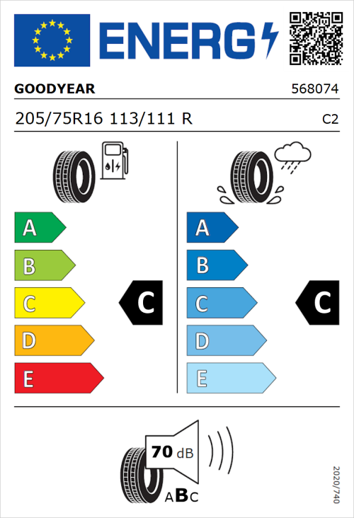 Tyre Label for Goodyear EfficientGrip Cargo 205/75R16 113/111R