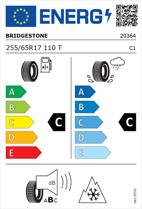 Tyre Label for Bridgestone Dueler A/T002 255/65R17 110T