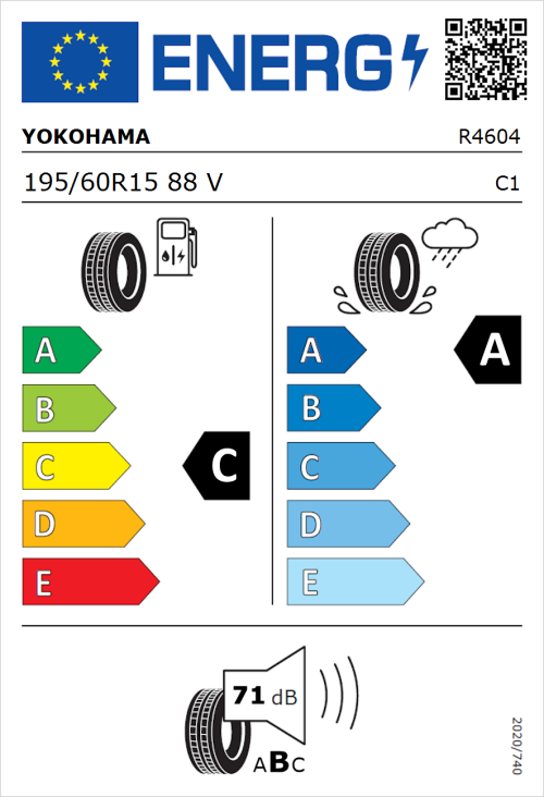 Tyre Label for Yokohama Bluearth-GT AE51 195/60R15 88V