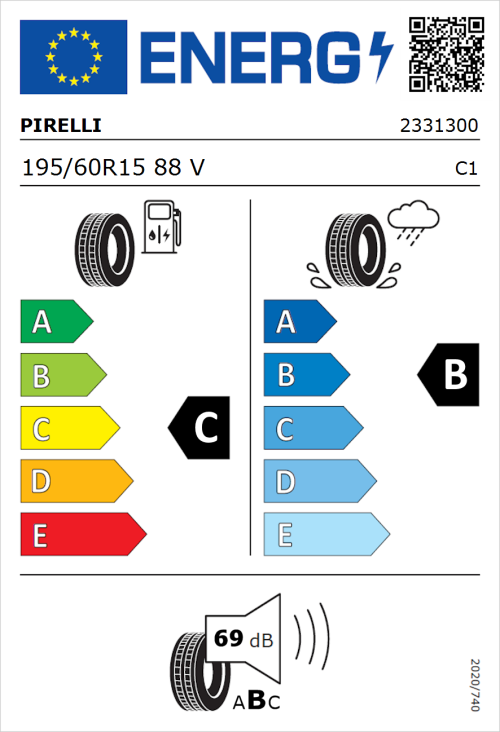 Tyre Label for Pirelli Cinturato P1 Verde 195/60R15 88V